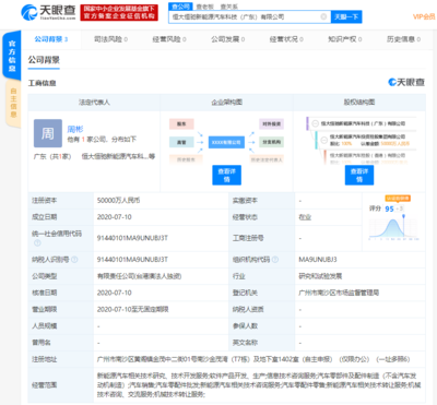 恒大新能源汽車斥資15億成立兩家新公司，全力推動(dòng)信息咨詢業(yè)務(wù)布局